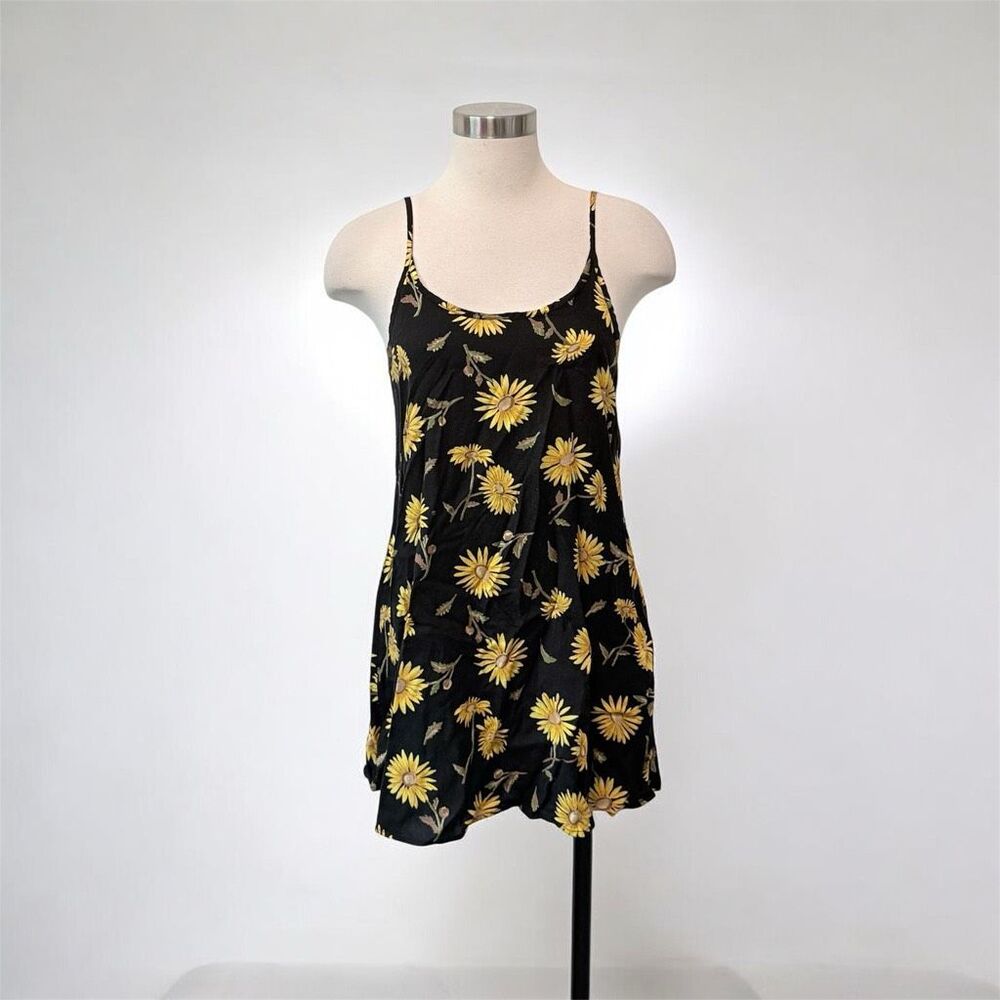 Anxiety Black Daisy Sunflower Daisy Floral Mini Dress Small VTG Y2K 90s